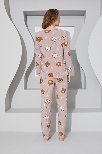 Siyah İnci pudra Alt-Üst Polar Pijama Takım 24223064