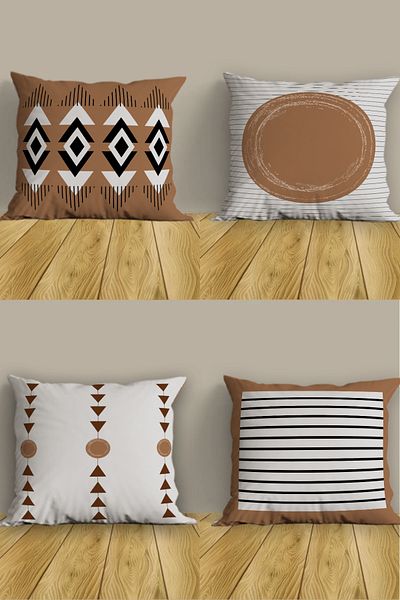 Belle Benoit Bohemian Brown Design Double Sided Printed Decorative 4-Piece Sofa Pillowcase Throw Pillow Cover Set
