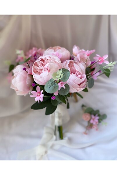 Z&B FLOWERS Gelin Çiçeği Gelin Buketi El Buketi Şakayık Gül Okaliptüs Pudra G...