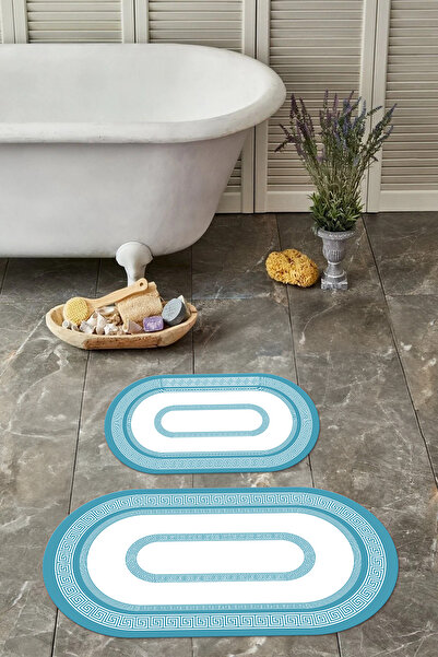 Napoli Home Set de scaune pentru toaletă cu covoraș de baie oval, model clasic, lavabil digital, anti-alunecare