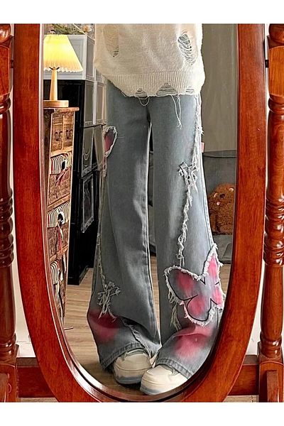 DESTİNE Y2K Butterfly Patterned Embroidered Baggy Pants