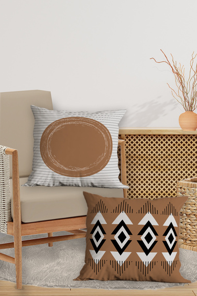 Belle Benoit Set of 4 Double-Sided Digital Printed Brown Bohemian Pillowcases Throw Pillow Set – Zippered, 43X43 cm