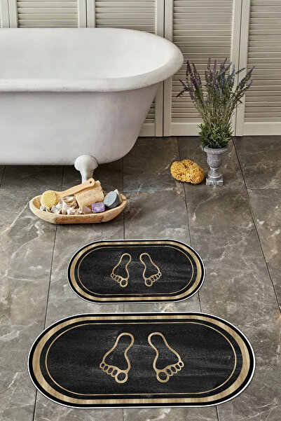 Napoli Home Set de scaune pentru toaletă cu covoraș de baie oval imprimat dig...