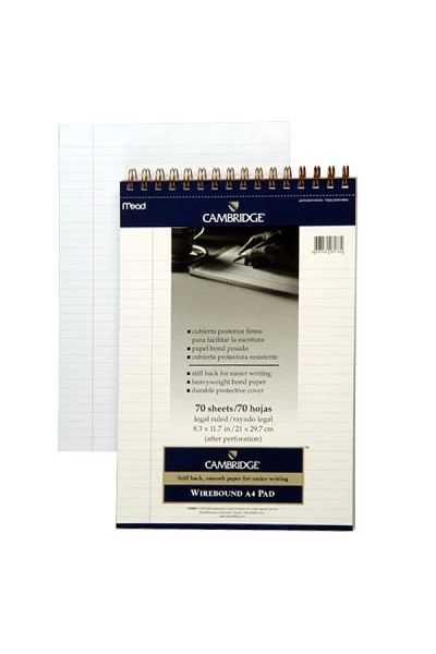 Cambridge Publishing لوحة مذكرة حلزونية من ميد كامبريدج مقاس A4 70 Yp. أبيض مربعات