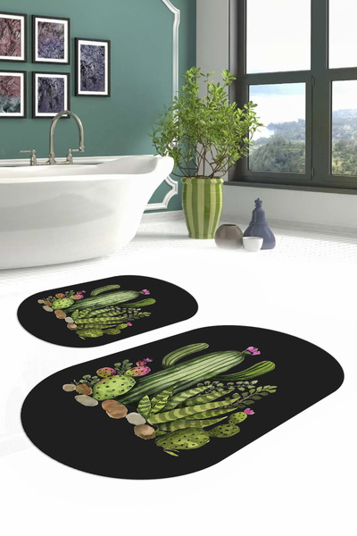Napoli Home Set de scaune de toaletă pentru baie ovală, lavabilă digitală, anti-alunecare, cu model de cactus, WC-63-ANTHRACITE,
