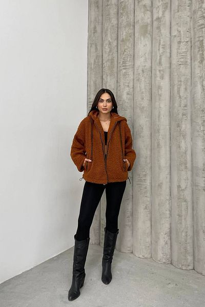 Neşeli Butik дамски кафяв цип, детайлен вносен плюш NBDM5000