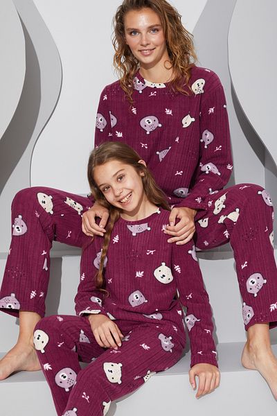 Siyah İnci Set de pijamale din lână cu partea inferioară de prune 24223062