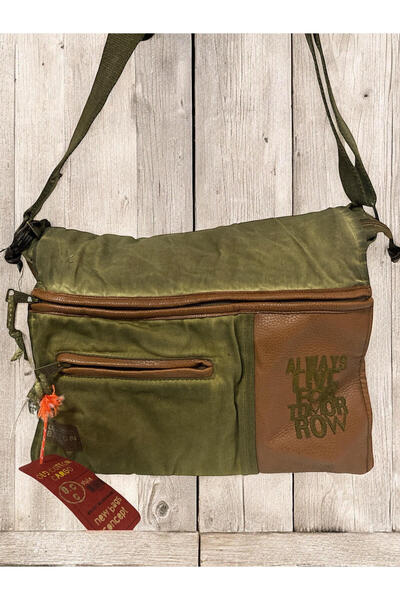 Old Cotton Vintage Salaş Kaliteli Unisex Taşlanmış Kumaş Tablet Bölmeli Okul Gezi Postacı Çantası 29x37cm