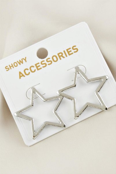 mos&more Gümüş Yıldız Şekilli Kadın Küpe (3CM)