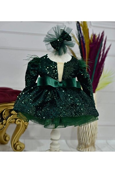 ELLUSSİ Rochie pufoasă pentru fetiță cu paiete verde smarald - mânecă lungă c...