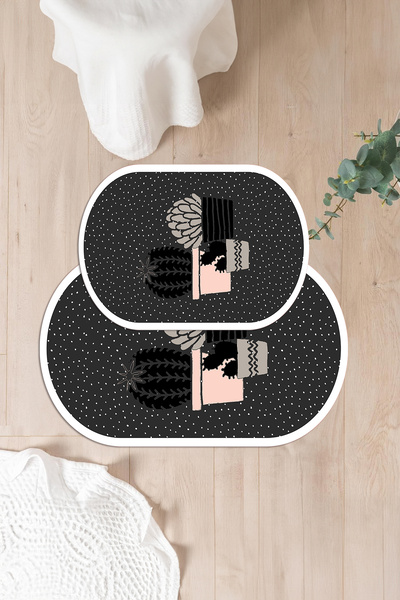 Napoli Home Set de scaun de toaletă pentru baie ovală, lavabil digital, model cactus modern, WC-93-ANTHRACITE,