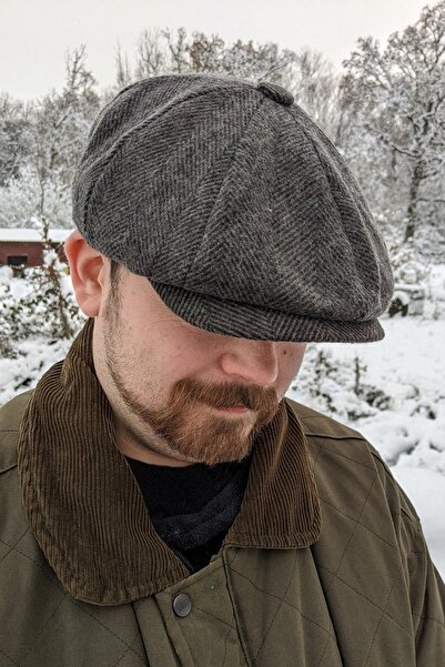 Külah Erkek Şapka Kasket Peaky Blinders Balıksırtı Desenli Yün Şapka