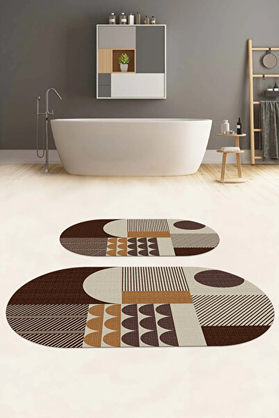 Napoli Home Covoraș de baie oval, lavabil, anti-alunecare, cu model modern, s...