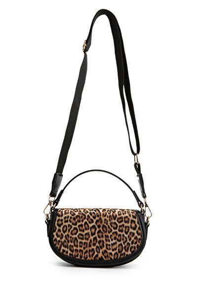 minebag Stella Suede Women's Crossbody Bag - Long Strap and Leopard Pattern