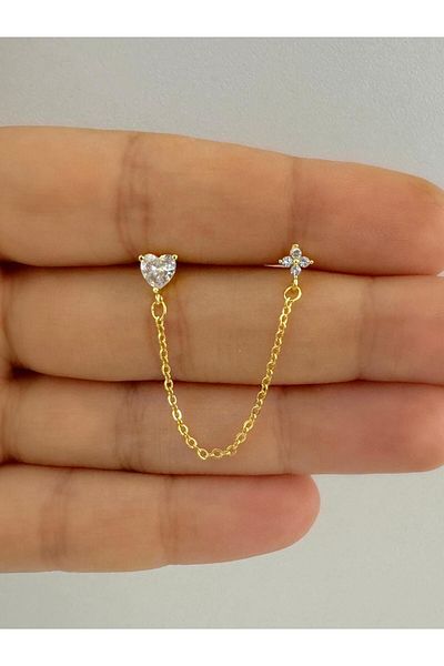 Arescollection Zircon Stone - Heart Flower Pattern Helix Cartilage Lobe Fitting Piercing Earrings