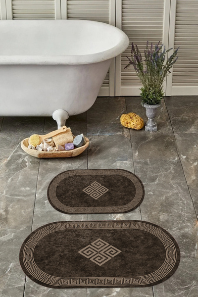 Napoli Home Κλασικό μοντέλο οβάλ χαλάκι μπάνιου με ψηφιακό πλενόμενο πλαίσιο και σετ τουαλέτας