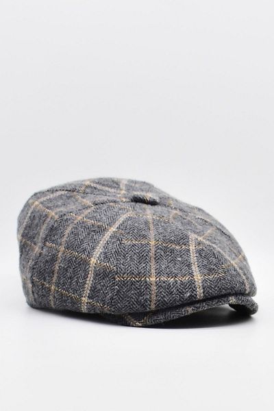 Külah Men's British Premium Newsboy Plaid Cap-grey Black