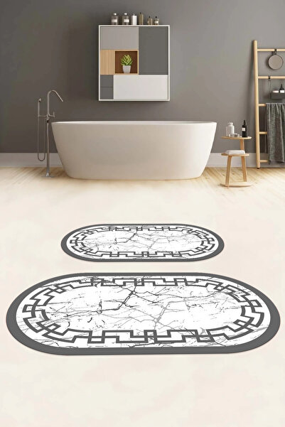 Napoli Home Set de toaletă pentru baie ovală, model din marmură, lavabilă dig...