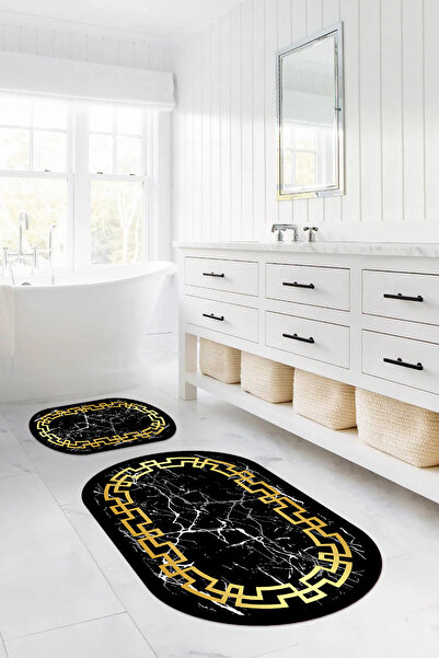 Napoli Home Σετ τουαλέτας με ψάθα μπάνιου με ψηφιακό πλενόμενο πλαίσιο μαρμάρινο μοντέλο οβάλ