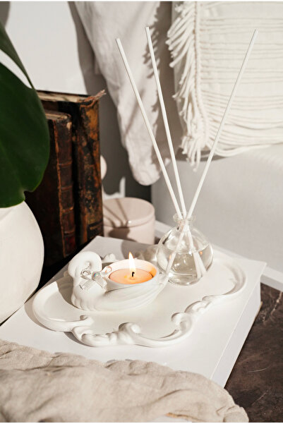 LALEZEN HOME ŞIK TEPSİLİ KUĞU MUMLUK & YASEMİN KOKU SET