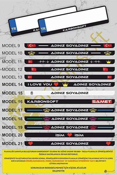 karbonsoft Kişiye Özel Isimli 2 Adet Araç Logo Kabartmalı Siyah Oto Plakalık