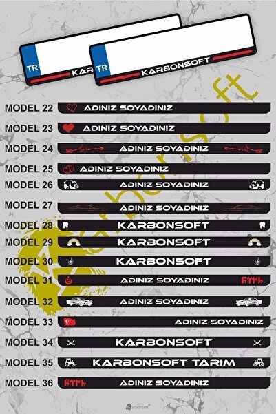 karbonsoft Kişiye Özel Isimli 2 Adet Araç Logo Kabartmalı Siyah Oto Plakalık