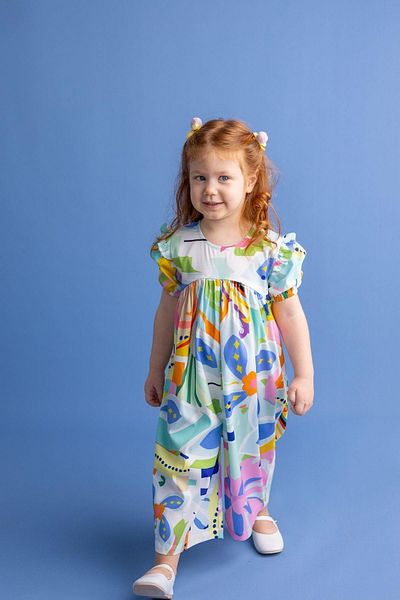 Oliven The Kid Colorful Patterned Poplin Girl's Jumpsuit - Back Buttoned