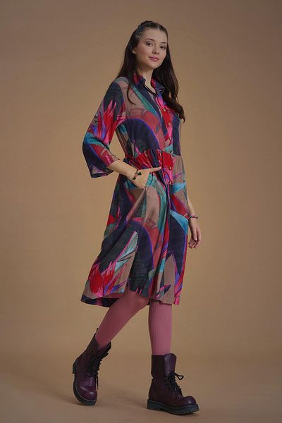 Los banditos Rochie cămașă roșie cu model Dali