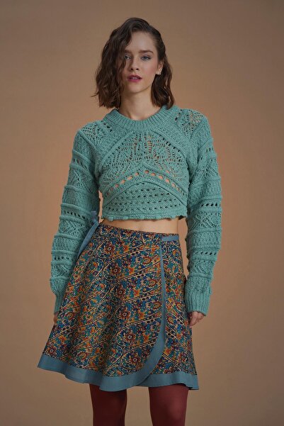 Los banditos Fusta scurtă înfășurată cu model Petrol Pera