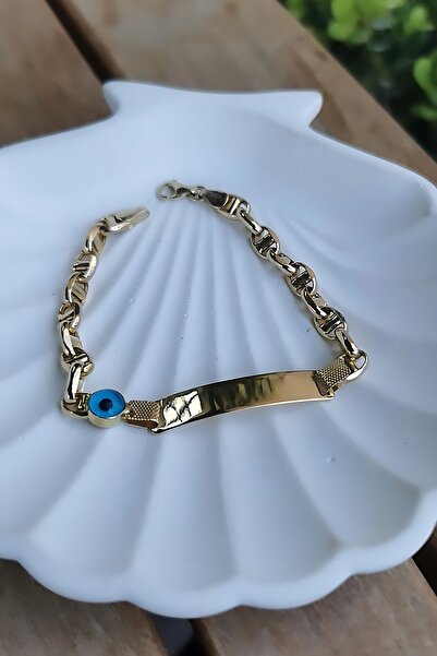 Utku Kuyumculuk 14 AYAR KALIN ZİNCİRLİ NAZAR BONCUKLU ÇOCUK KÜNYE BİLEKLİK