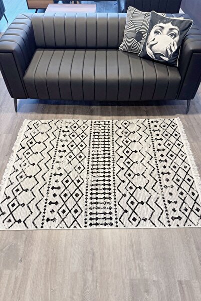 Rugs Modern Halı Alara Koleksiyonu Gri Beyaz Çift Taraflı Bohem Tarz Pamuk Do...