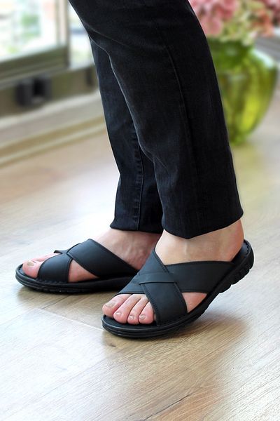 Mefa Shoes Leather Orthopedic Men's Slippers