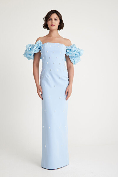 BK BOUTİQUE Double Krep Straplez İnci İşlemeli Abiye