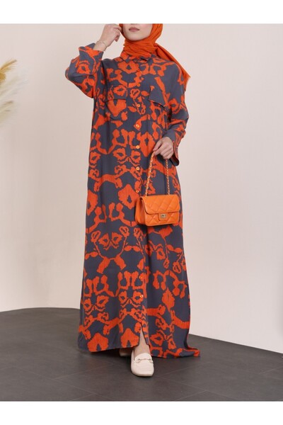 Modamorfo Φόρεμα Polo Neck Viscose - Διπλές τσέπες και κουμπιά μέχρι το πάτωμα - Καπνιστό