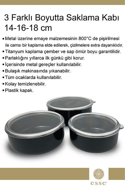 Esse 14-16-18 cm Ese100 Enamel Storage Container