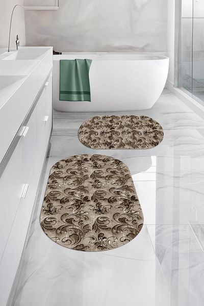 Napoli Home Set de scaun de toaletă pentru baie ovală, lavabil digital, anti-alunecare, cu model acrilic, WC-83-BROWN,