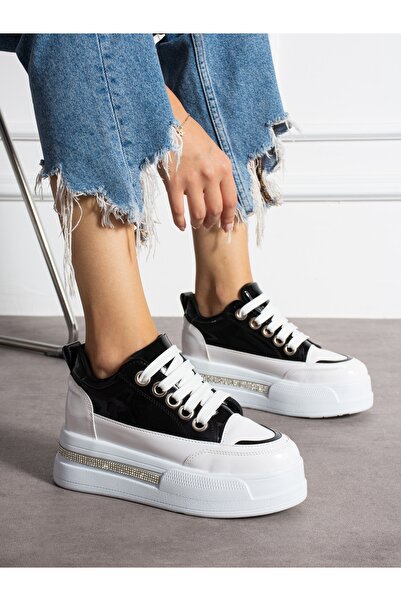 Alemdar Shoes FEMİ Beyaz Rugan Taş Detay Kadın Sneakers