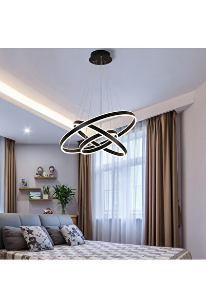 ZR AYDİNLATMA Siyah 4000k Işık Rengi, Kumandalı Ø100-80-60cm Çember Led Lamba