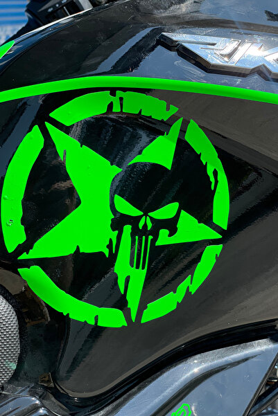 Banxtre Motor-Araba-Kask için Neon Yeşil Punisher Yıldızı Sticker Etiket 15CM...