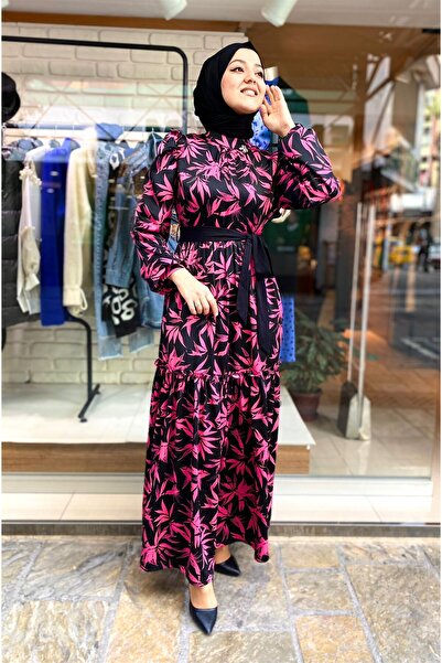 Moodbasic LEAF PATTERNED SATIN DRESS