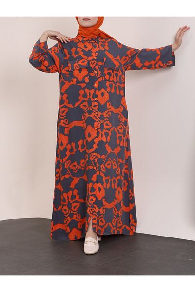 Modamorfo Φόρεμα Polo Neck Viscose - Διπλές τσέπες και κουμπιά μέχρι το πάτωμα - Καπνιστό