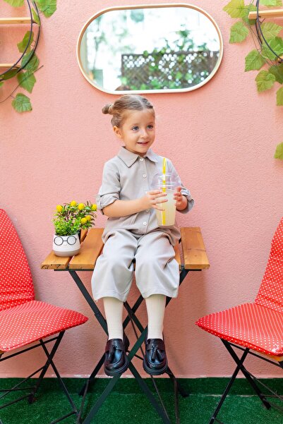 Oliven The Kid Beige Girl's Jumpsuit - Collar and Pleated