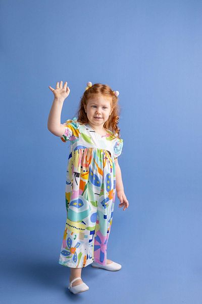 Oliven The Kid Colorful Patterned Poplin Girl's Jumpsuit - Back Buttoned