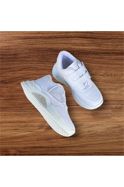 ŞAHGÜL Pantofi sport pentru fete, alb-negru, cu velcro, talpă ortopedică ușoară