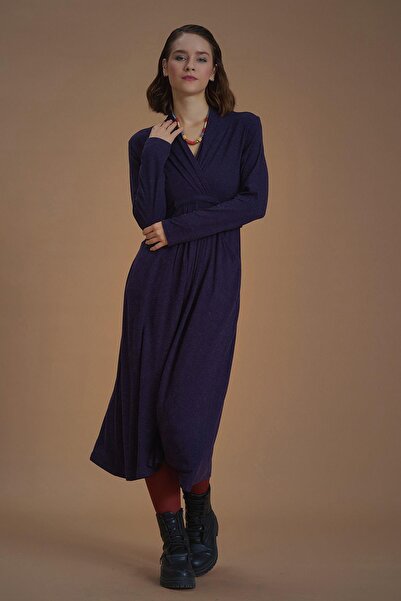 Los banditos Ön Robalı Bağcıklı V Yaka Kışlık Mürdüm Elbise