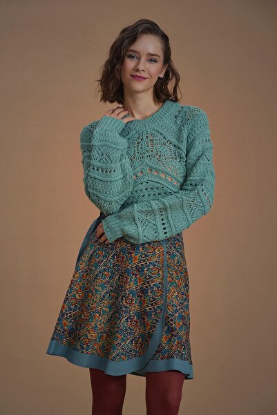 Los banditos Fusta scurtă înfășurată cu model Petrol Pera