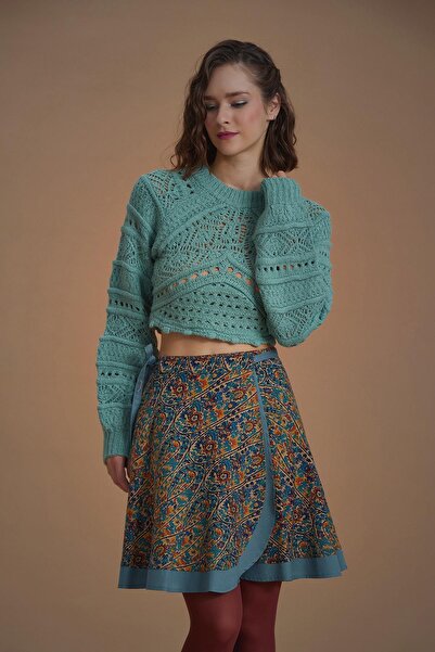 Los banditos Fusta scurtă înfășurată cu model Petrol Pera