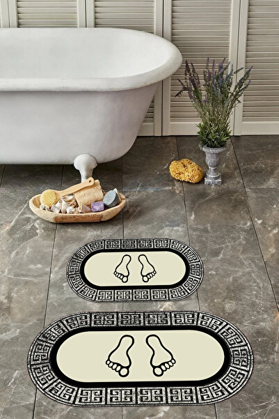 Napoli Home Σετ τουαλέτας με ψηφιακό πλενόμενο χαλάκι μπάνιου με οβάλ σχήμα