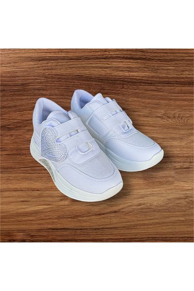 ŞAHGÜL Pantofi sport pentru fete, alb-negru, cu velcro, talpă ortopedică ușoară