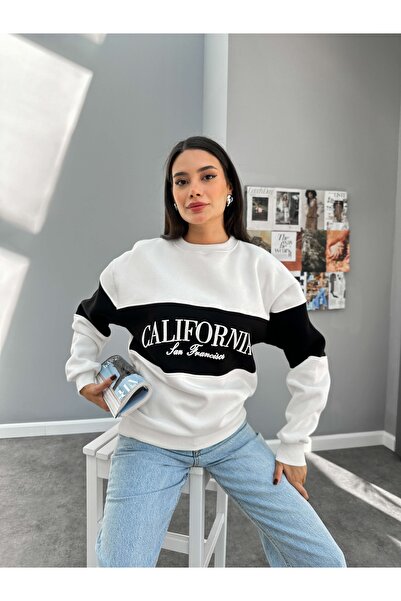 ESRAHELVACI سويت شيرت مزين بطبعة كاليفورنيا أوف وايت